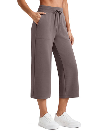 G4Free Smoofit Capris de cintura alta con cordón, pierna ancha y bolsillos