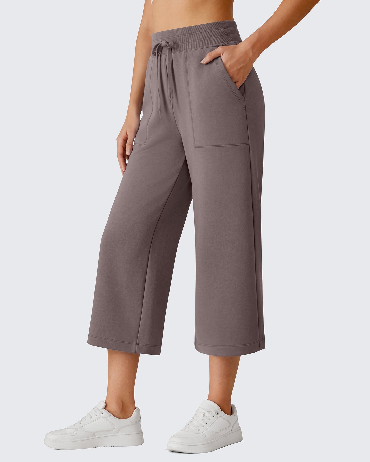 G4Free Smoofit Capris de cintura alta con cordón, pierna ancha y bolsillos
