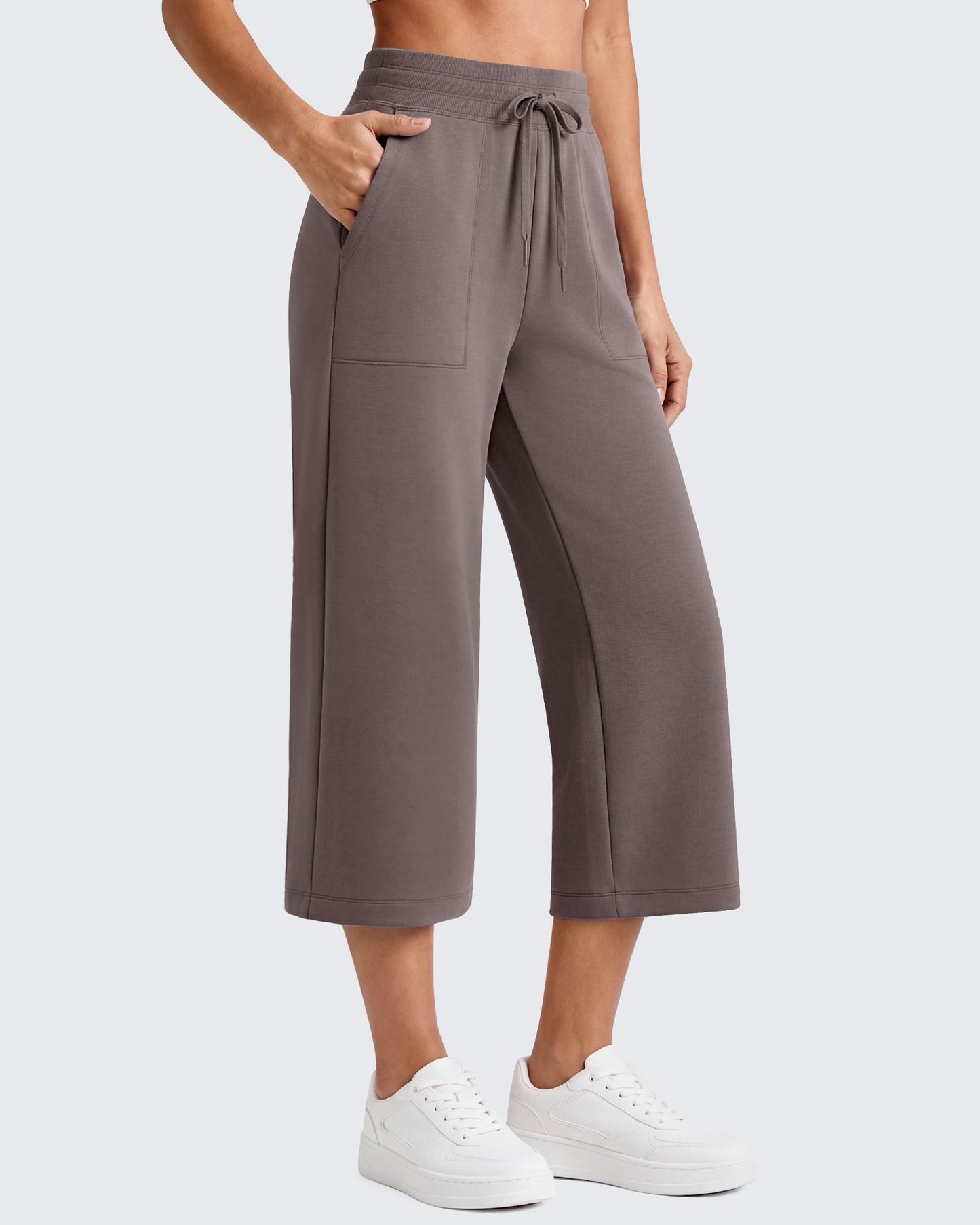 G4Free Smoofit Capris de cintura alta con cordón, pierna ancha y bolsillos