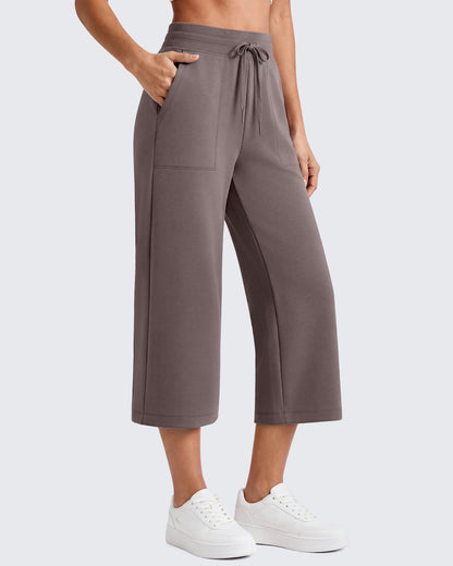 G4Free Smoofit Capris de cintura alta con cordón, pierna ancha y bolsillos