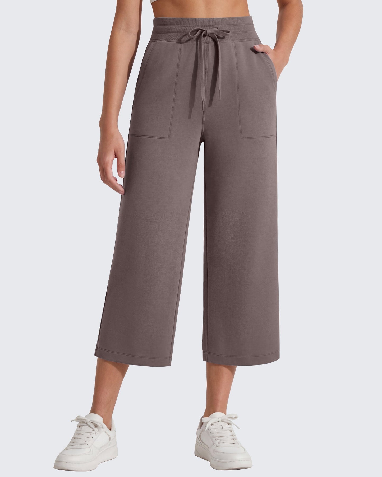 G4Free Smoofit Capris de cintura alta con cordón, pierna ancha y bolsillos
