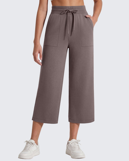 G4Free Smoofit Capris de cintura alta con cordón, pierna ancha y bolsillos