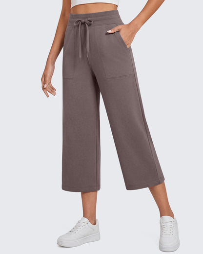 G4Free Smoofit Capris de cintura alta con cordón, pierna ancha y bolsillos