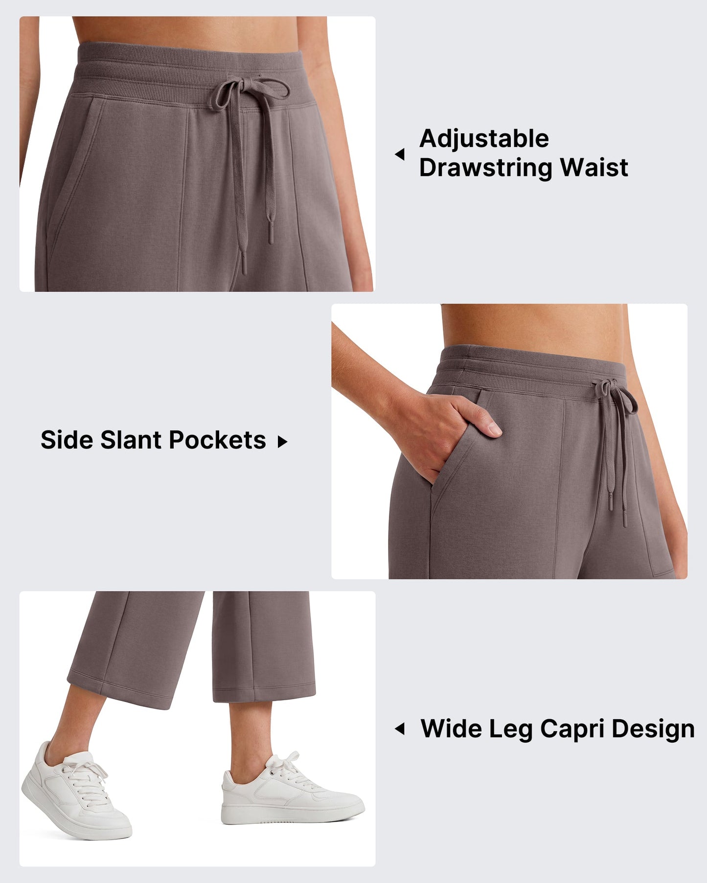 G4Free Smoofit Capris de cintura alta con cordón, pierna ancha y bolsillos