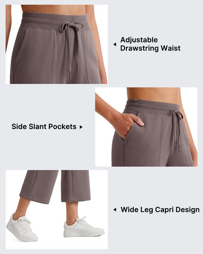 G4Free Smoofit Capris de cintura alta con cordón, pierna ancha y bolsillos