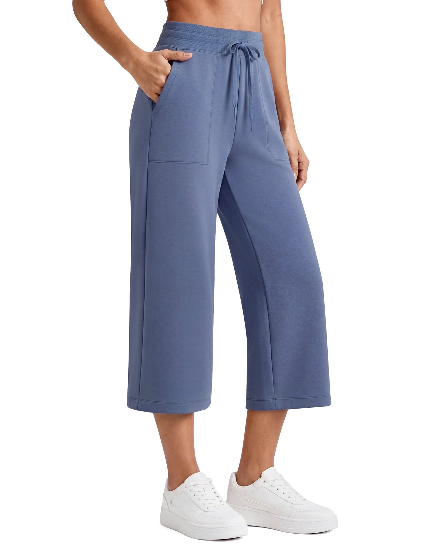 G4Free Smoofit Capris de cintura alta con cordón, pierna ancha y bolsillos