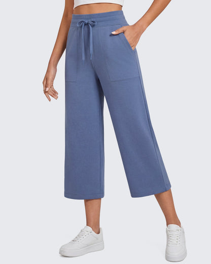 G4Free Smoofit Capris de cintura alta con cordón, pierna ancha y bolsillos