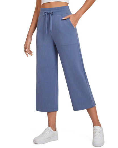 G4Free Smoofit Capris de cintura alta con cordón, pierna ancha y bolsillos