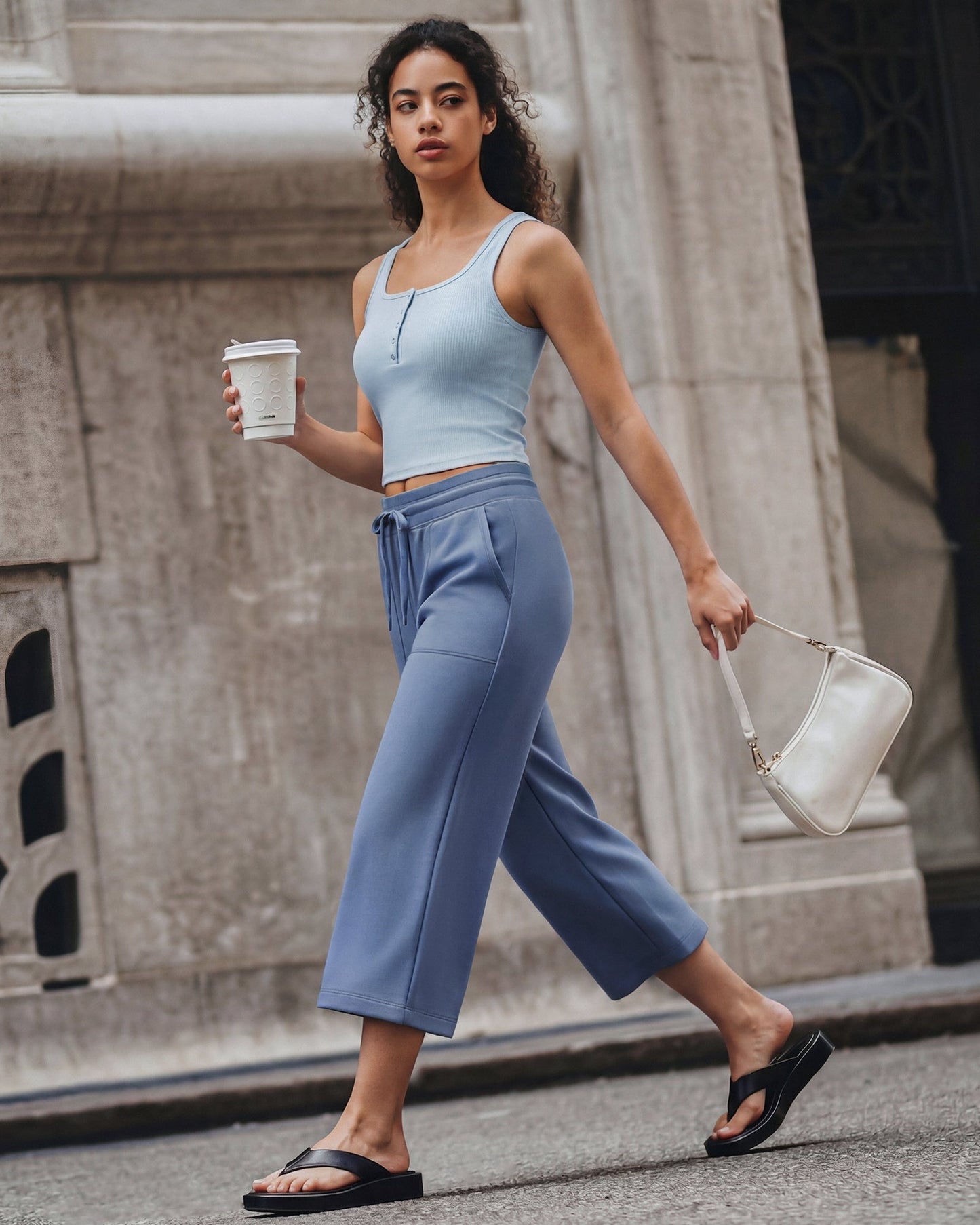 G4Free Smoofit Capris de cintura alta con cordón, pierna ancha y bolsillos