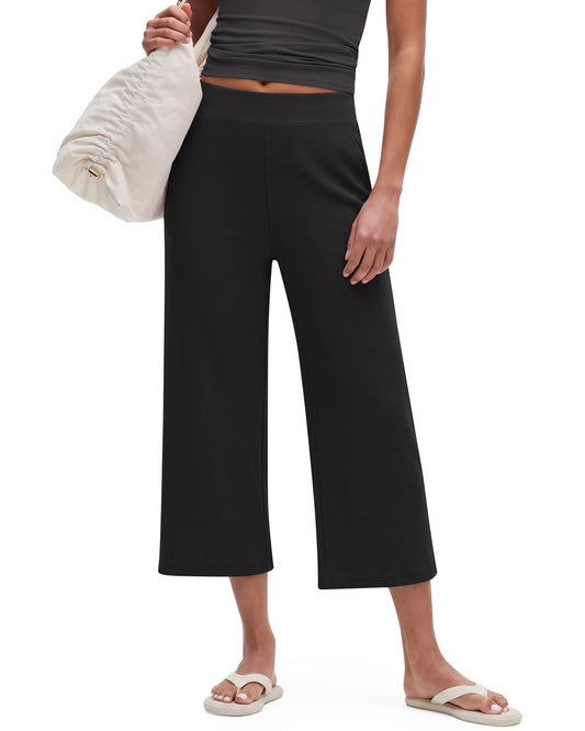 Pantalones Capri G4Free de Pierna Ancha con Gofrado y Bajos Recortados
