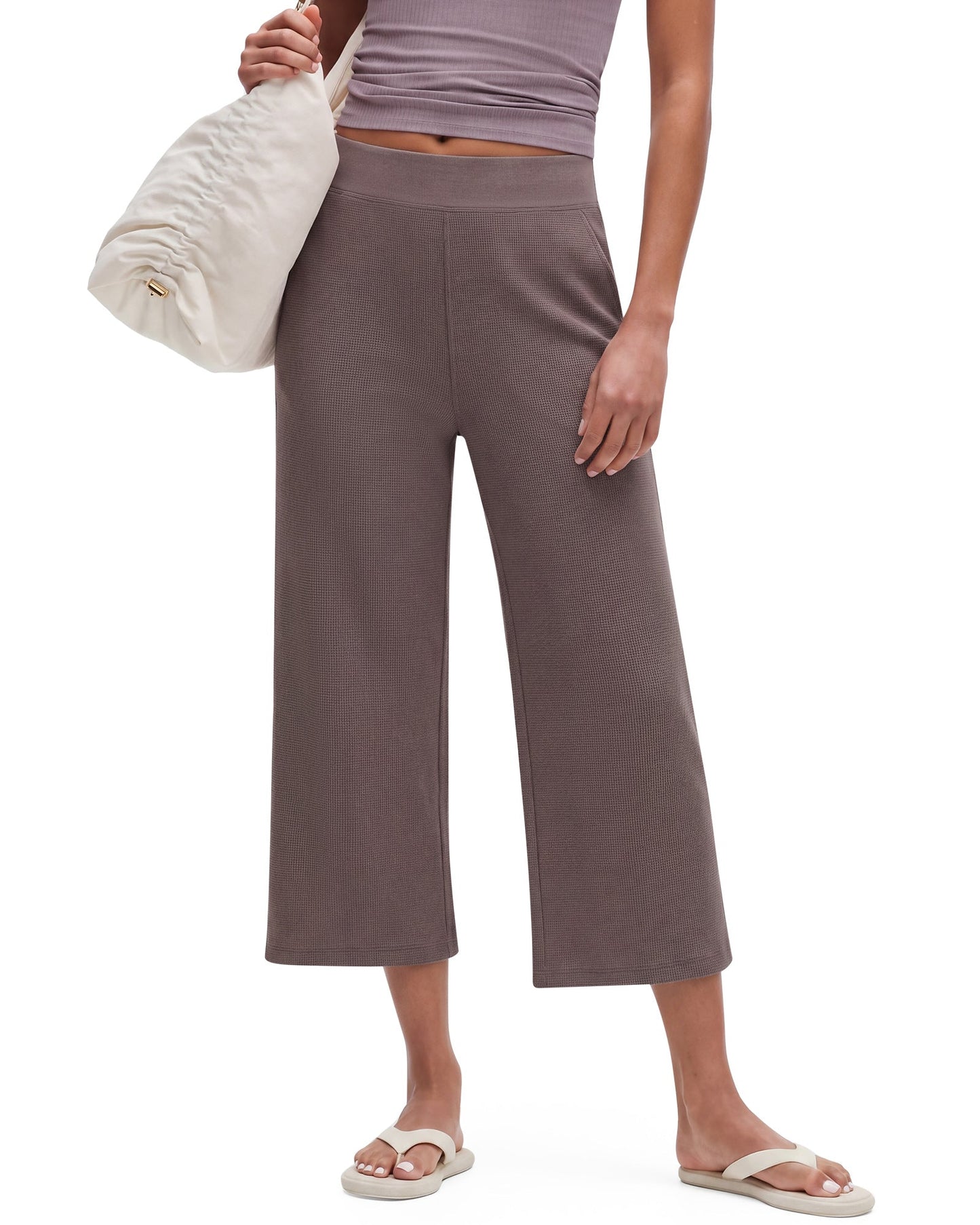 Pantalones Capri G4Free de Pierna Ancha con Gofrado y Bajos Recortados