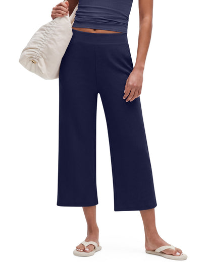 Pantalones Capri G4Free de Pierna Ancha con Gofrado y Bajos Recortados