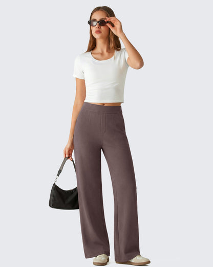 Pantalones de vestir G4Free Waffle de pernera ancha, de talle alto y elásticos