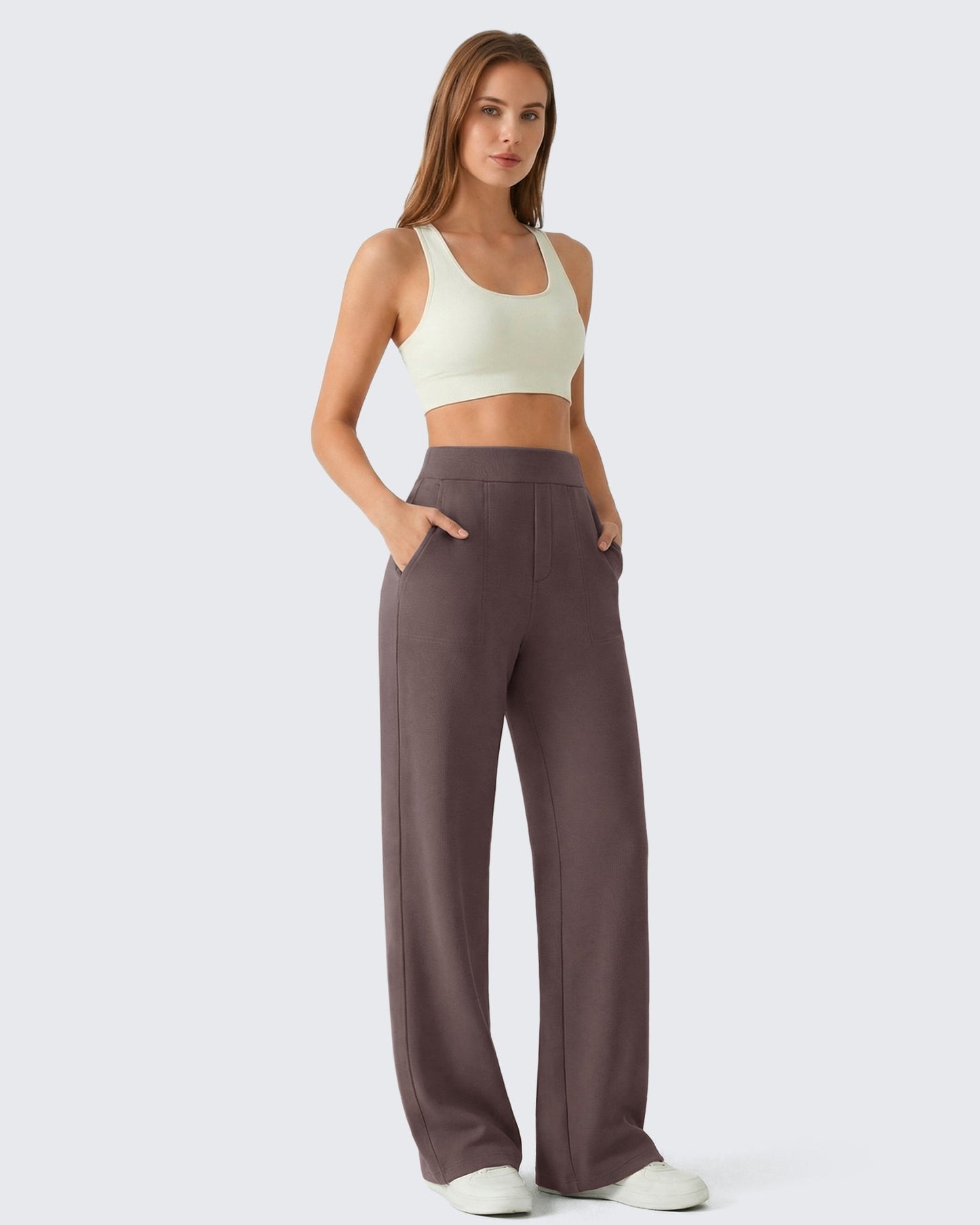 Pantalones de vestir G4Free Waffle de pernera ancha, de talle alto y elásticos