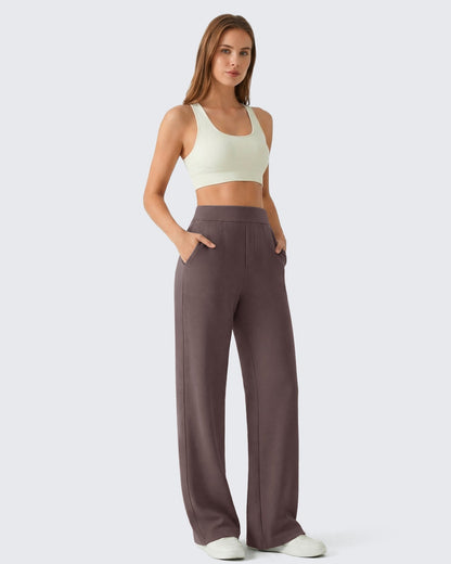Pantalones de vestir G4Free Waffle de pernera ancha, de talle alto y elásticos