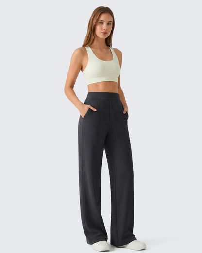 Pantalones de vestir G4Free Waffle de pernera ancha, de talle alto y elásticos