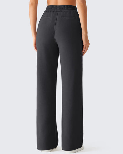 Pantalones de vestir G4Free Waffle de pernera ancha, de talle alto y elásticos