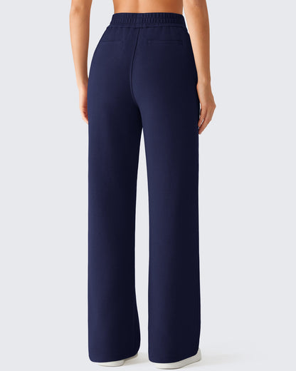 Pantalones de vestir G4Free Waffle de pernera ancha, de talle alto y elásticos