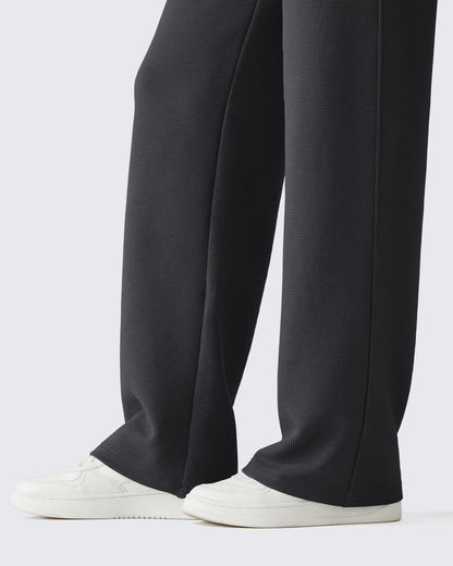 Pantalones de vestir G4Free Waffle de pernera ancha, de talle alto y elásticos