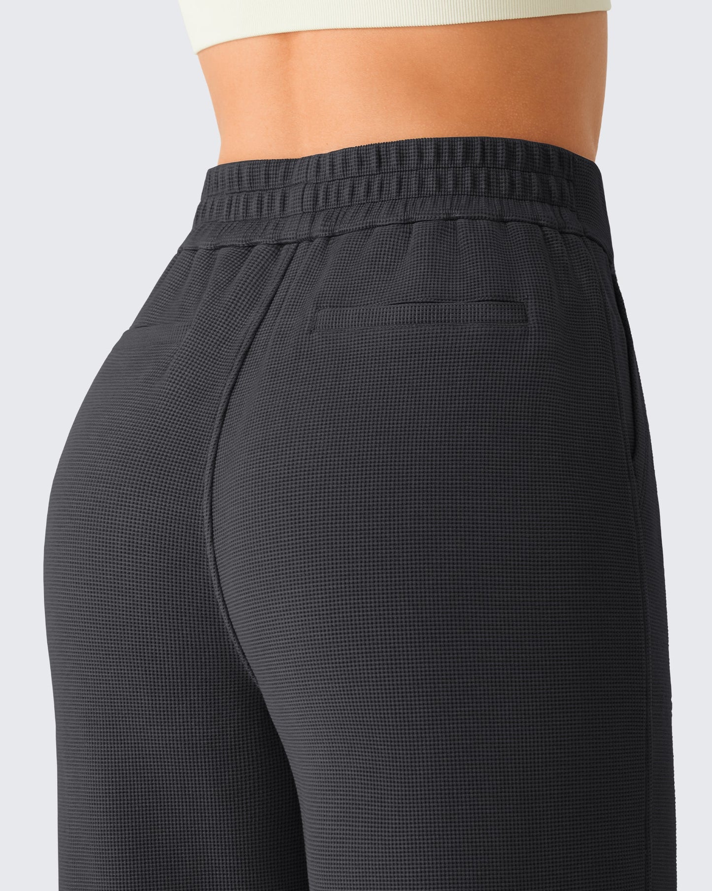 Pantalones de vestir G4Free Waffle de pernera ancha, de talle alto y elásticos