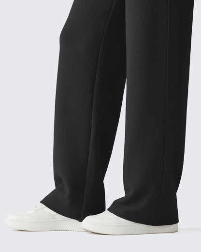 Pantalones de vestir G4Free Waffle de pernera ancha, de talle alto y elásticos