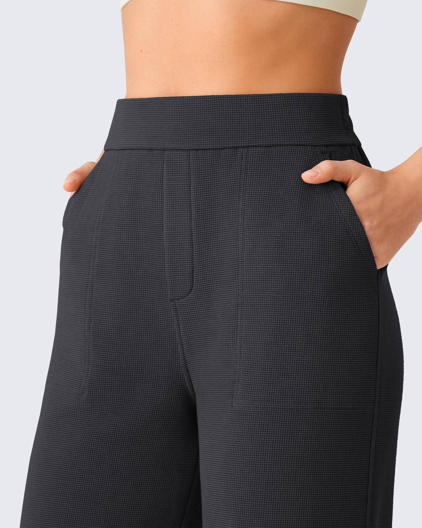 Pantalones de vestir G4Free Waffle de pernera ancha, de talle alto y elásticos