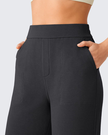 Pantalones de vestir G4Free Waffle de pernera ancha, de talle alto y elásticos