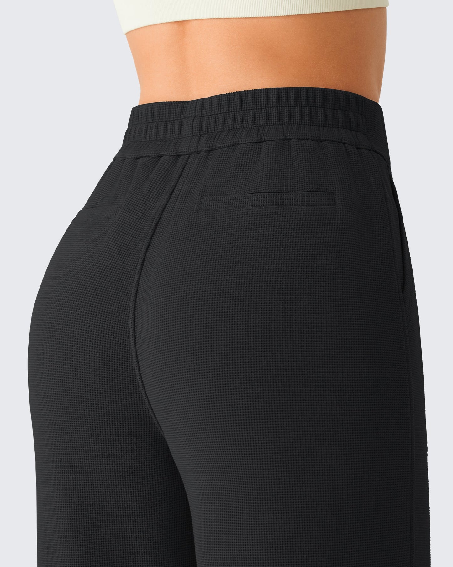 Pantalones de vestir G4Free Waffle de pernera ancha, de talle alto y elásticos