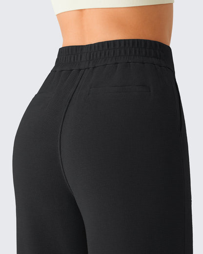 Pantalones de vestir G4Free Waffle de pernera ancha, de talle alto y elásticos