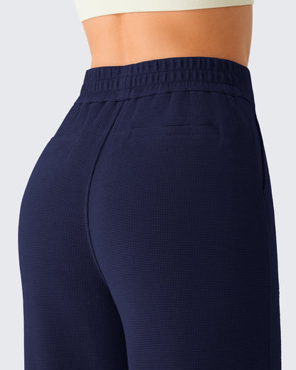 Pantalones de vestir G4Free Waffle de pernera ancha, de talle alto y elásticos
