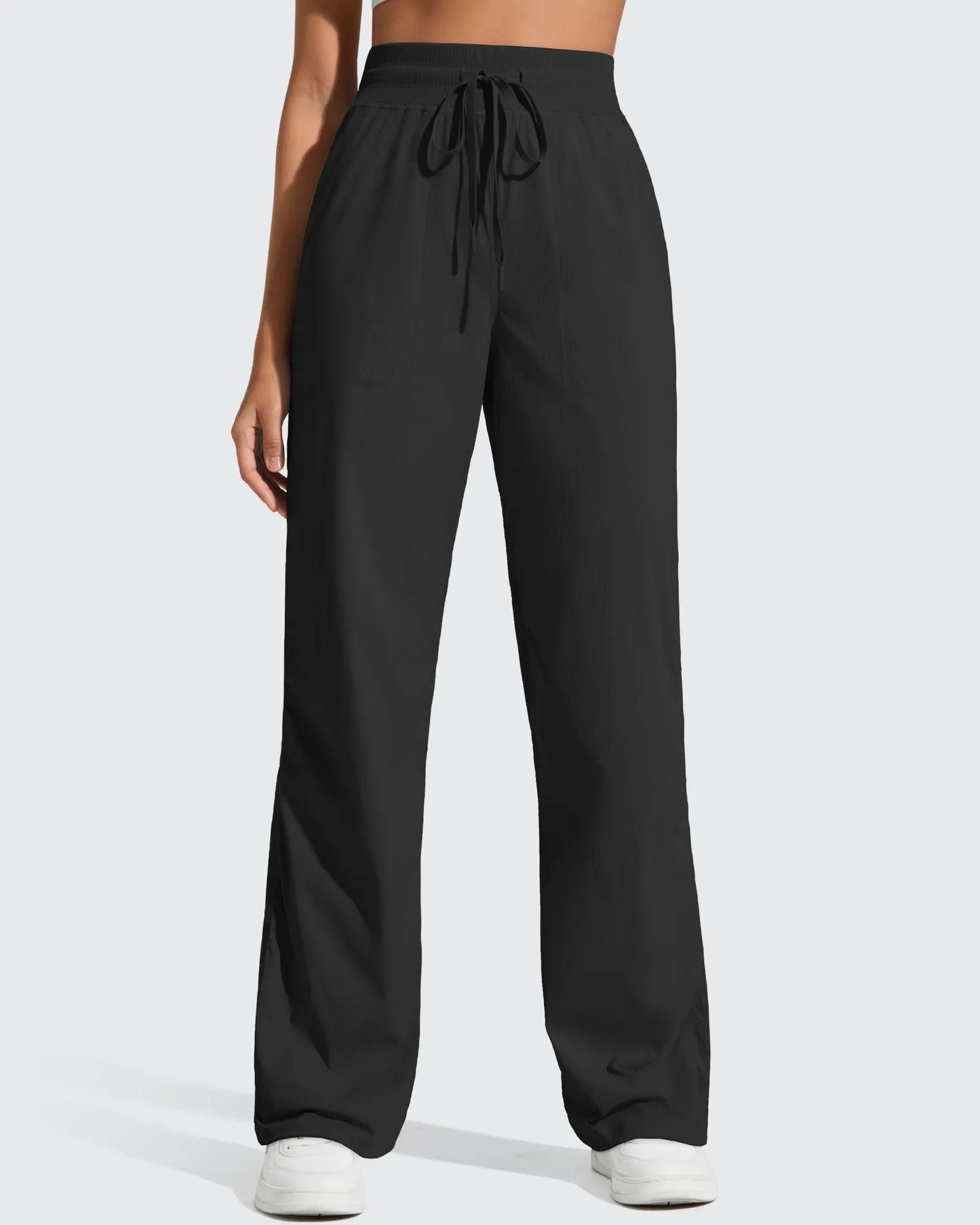 Pantalón de chándal ligero de pierna recta, fruncido y con cordón