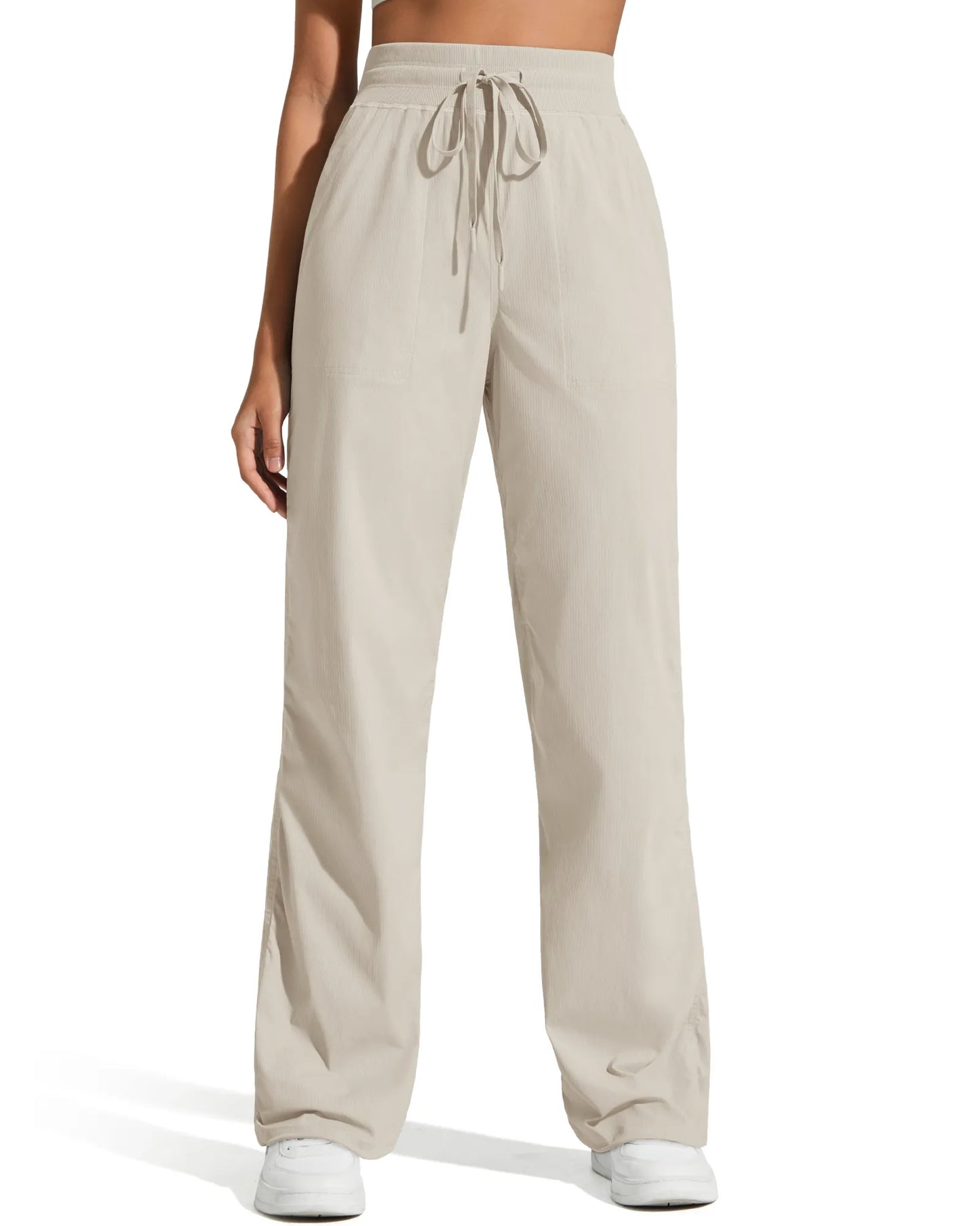 Pantalón de chándal ligero de pierna recta, fruncido y con cordón