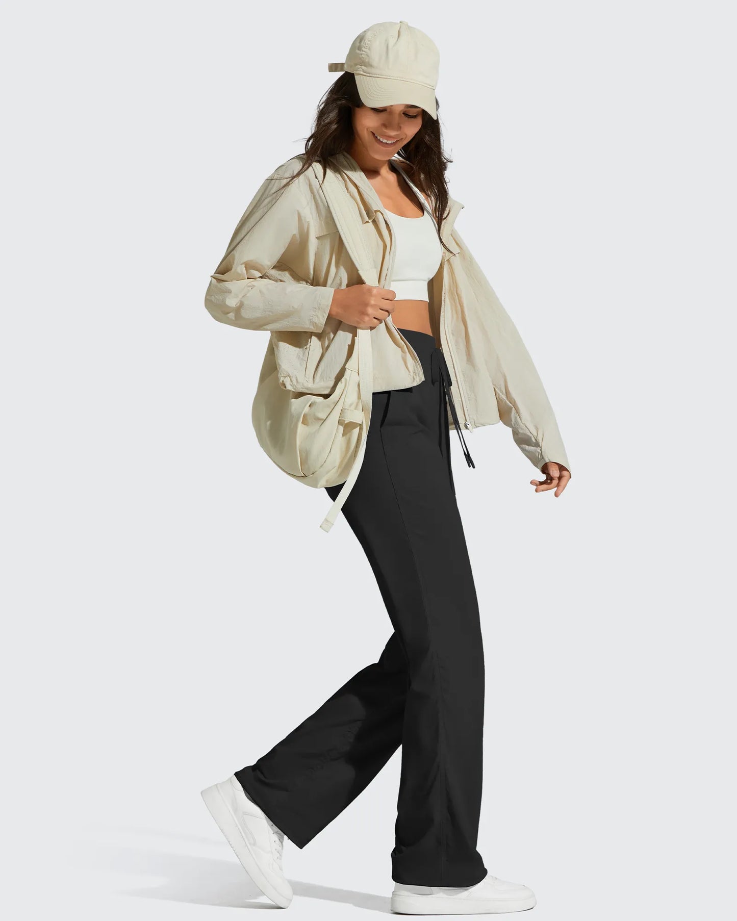 Pantalón de chándal ligero de pierna recta, fruncido y con cordón