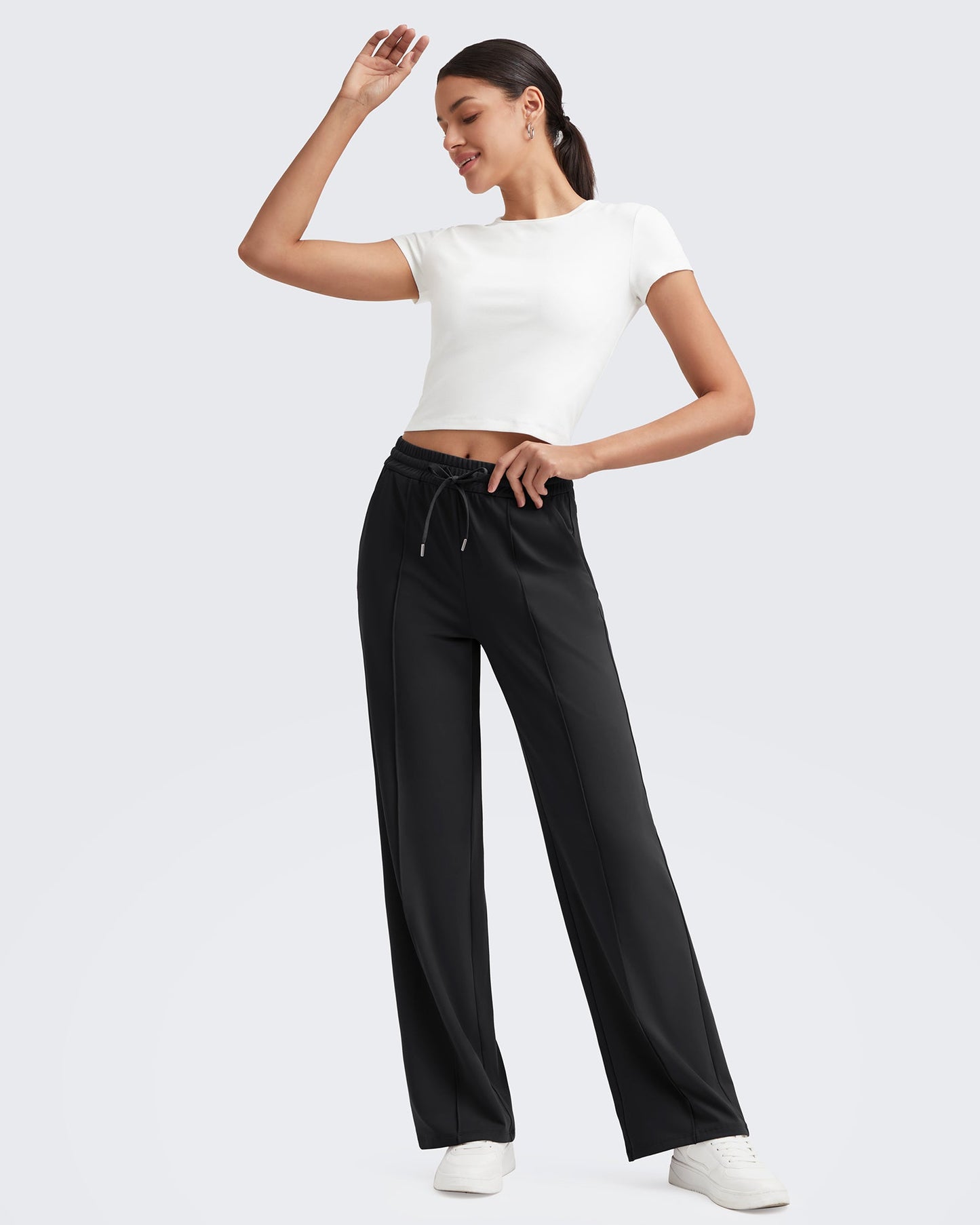 Pantalón Casual con Pliegues Delanteros Sueltos y Cordón