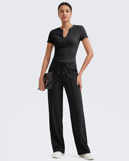 Pantalón Casual con Pliegues Delanteros Sueltos y Cordón