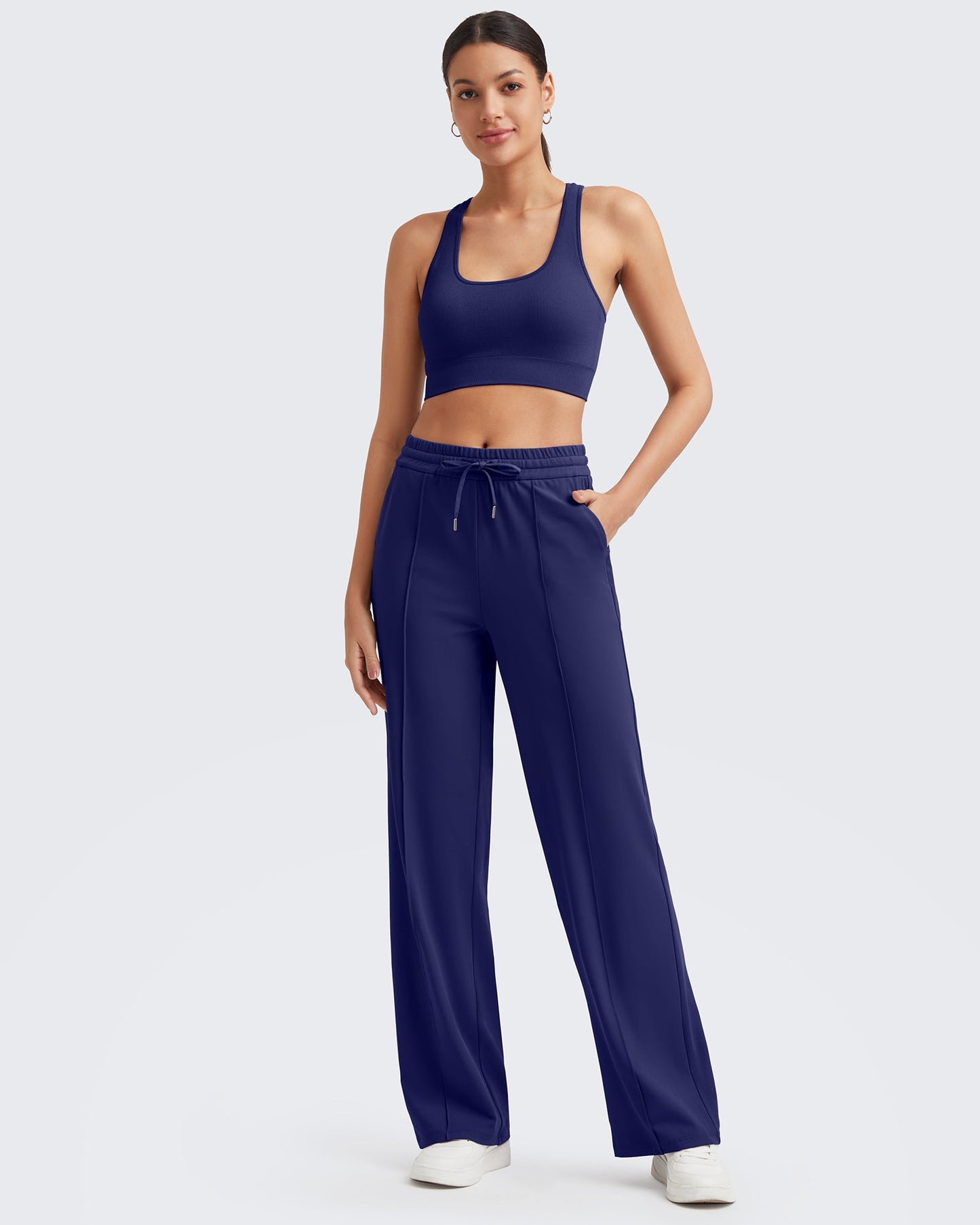 Pantalón Casual con Pliegues Delanteros Sueltos y Cordón
