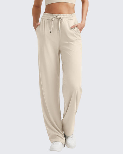 Pantalones casuales de punto acanalado de tiro alto con cordón