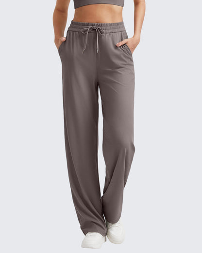 Pantalones casuales de punto acanalado de tiro alto con cordón