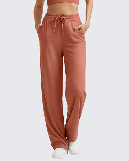 Pantalones casuales de punto acanalado de tiro alto con cordón