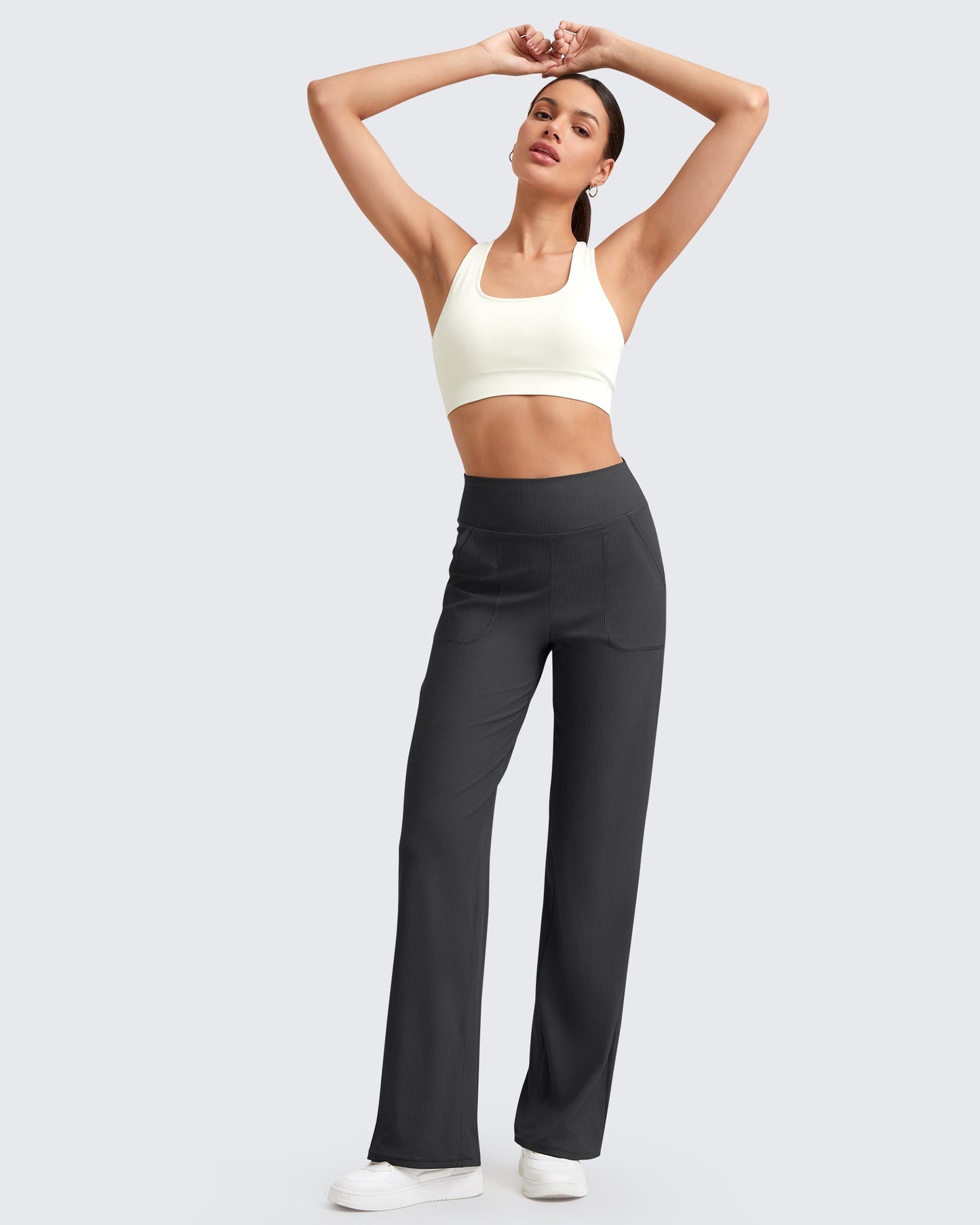 Pantalones de trabajo sin costuras de tiro alto con textura acanalada