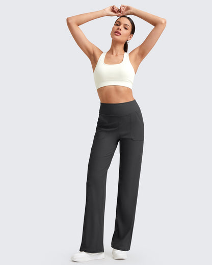 Pantalones de trabajo sin costuras de tiro alto con textura acanalada