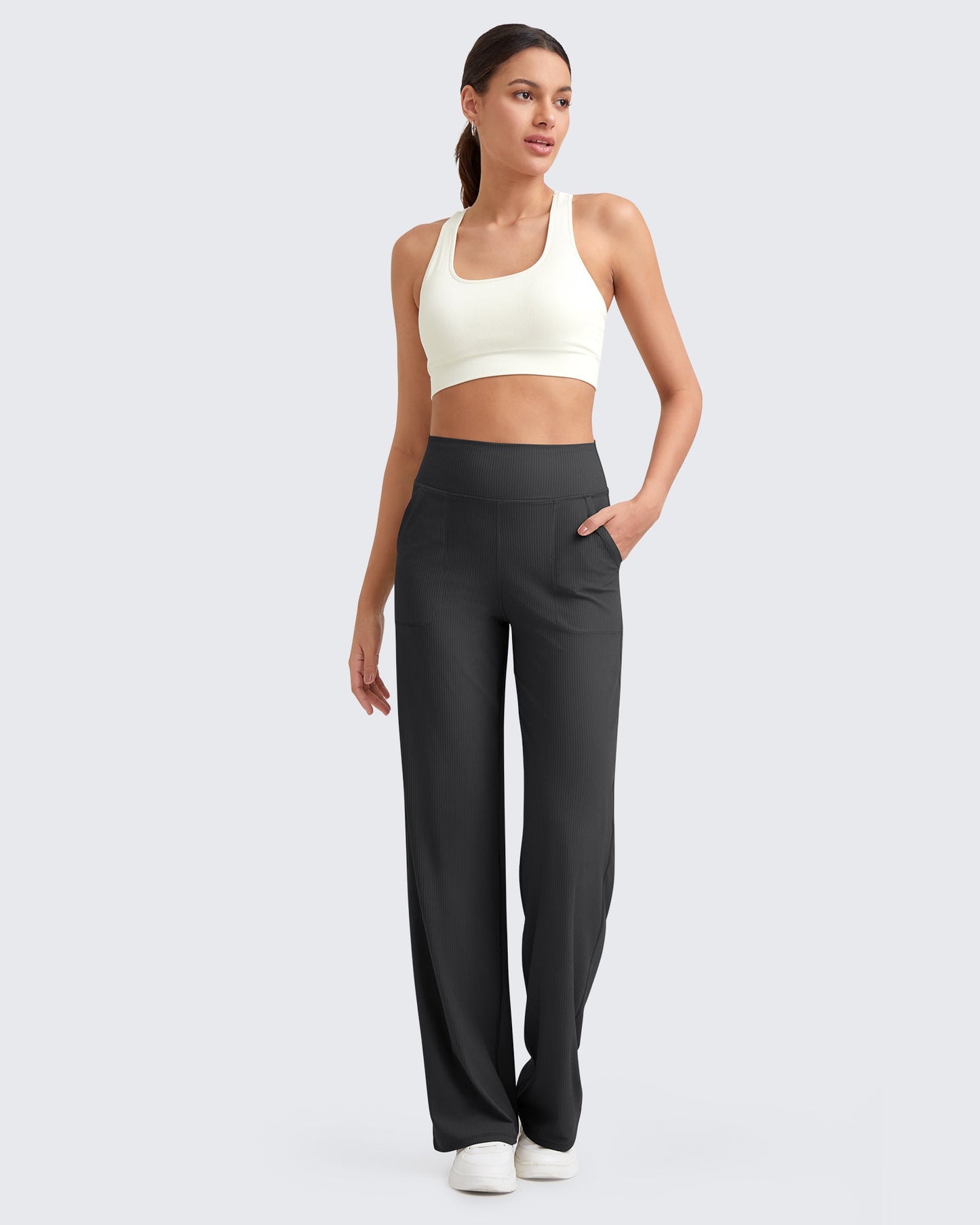 Pantalones de trabajo sin costuras de tiro alto con textura acanalada