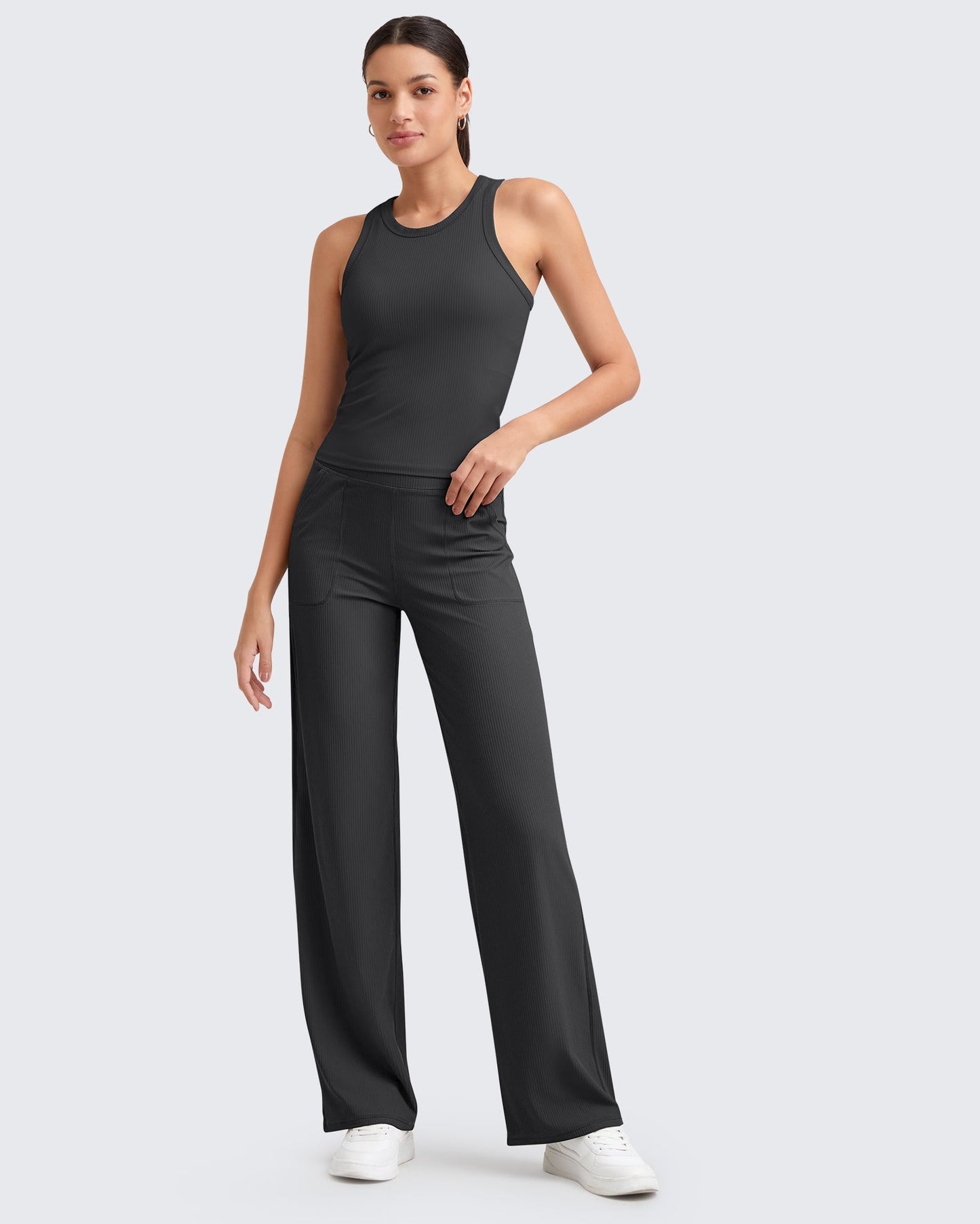 Pantalones de trabajo sin costuras de tiro alto con textura acanalada