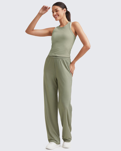 Pantalones de trabajo sin costuras de tiro alto con textura acanalada