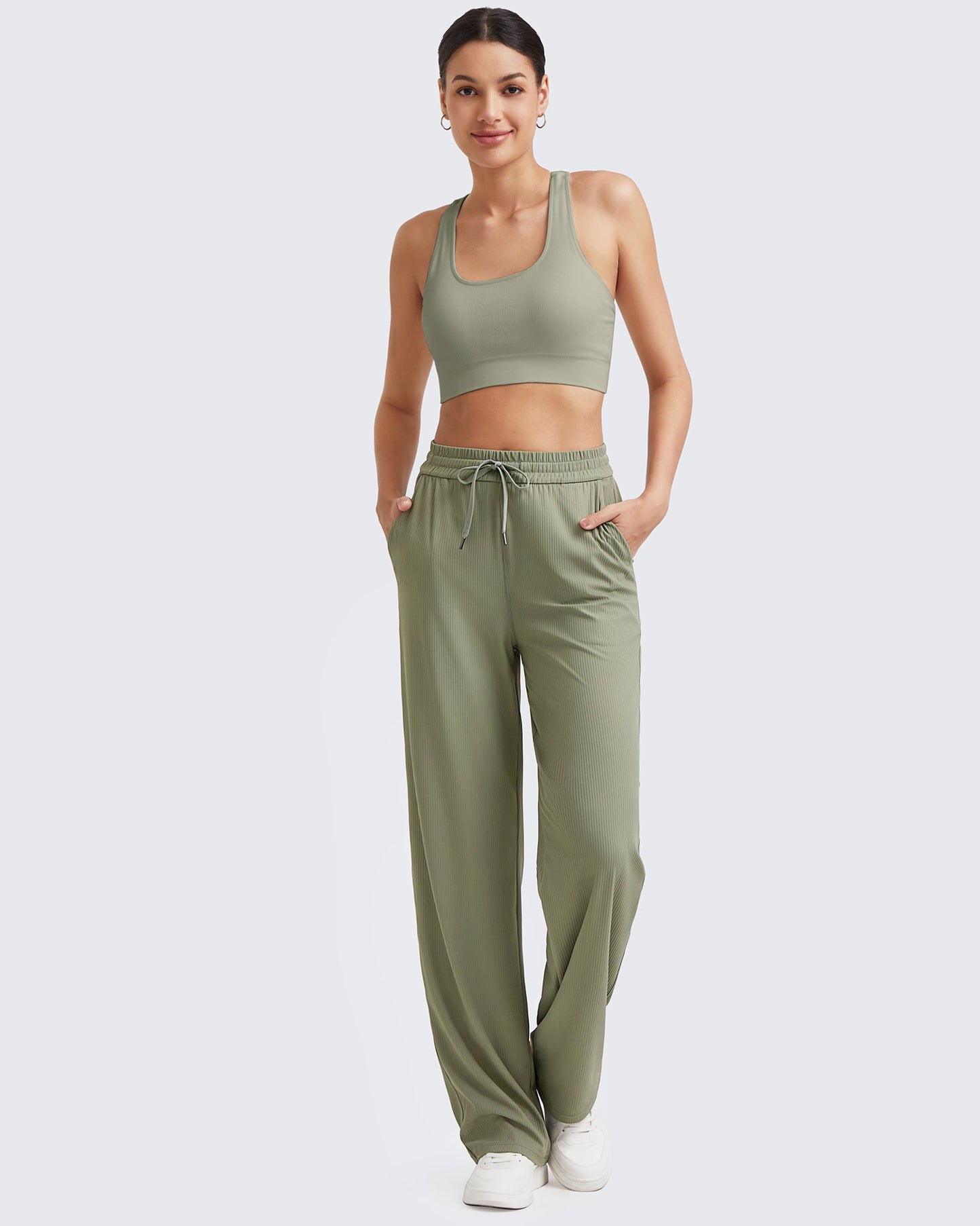Pantalones de trabajo sin costuras de tiro alto con textura acanalada