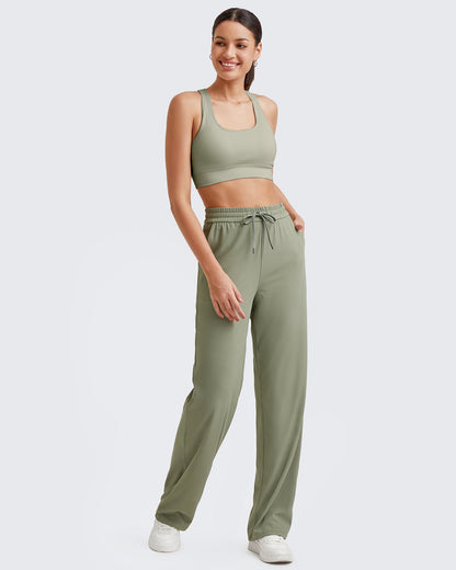 Pantalones de trabajo sin costuras de tiro alto con textura acanalada