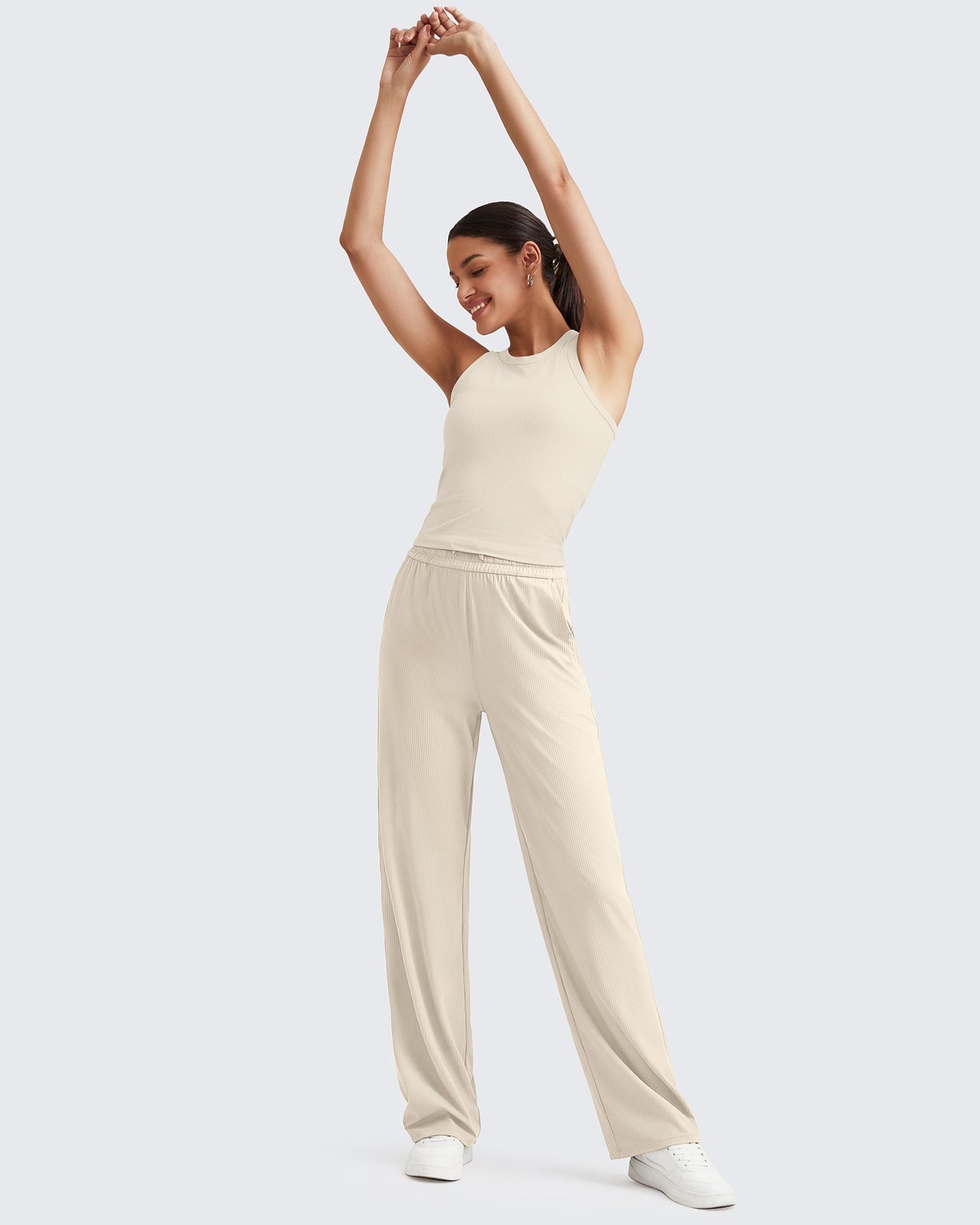 Pantalones de trabajo sin costuras de tiro alto con textura acanalada