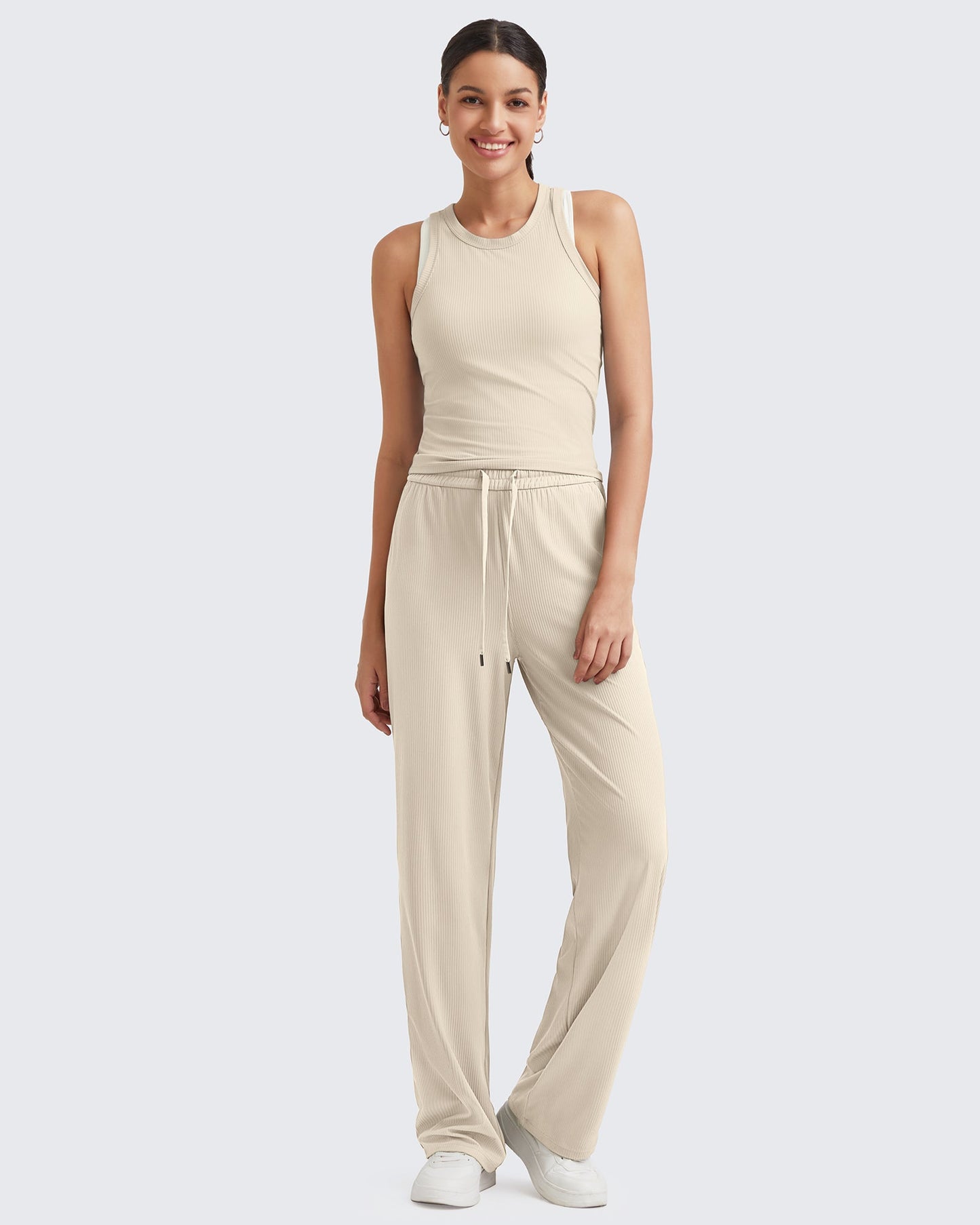 Pantalones de trabajo sin costuras de tiro alto con textura acanalada