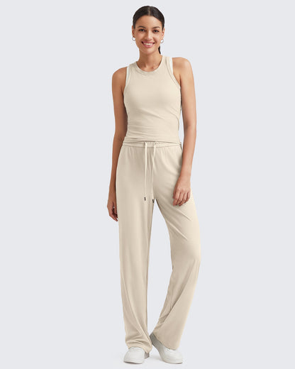 Pantalones de trabajo sin costuras de tiro alto con textura acanalada