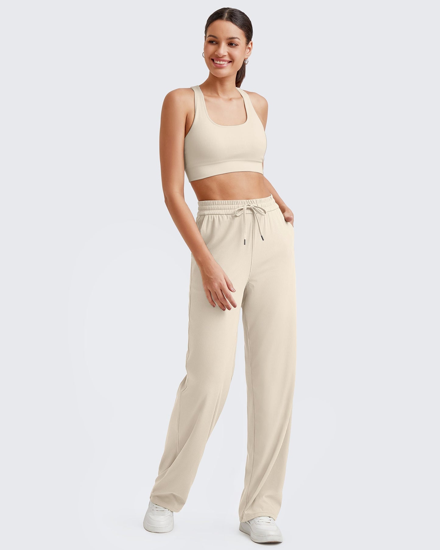 Pantalones de trabajo sin costuras de tiro alto con textura acanalada